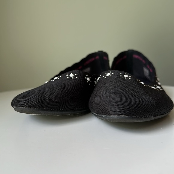 Skechers Stretch Fit Air Cooled Memory Foam Cleo Flat Black Dressy Floral Beaded - Picture 11 of 13